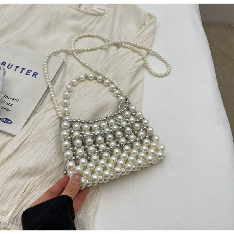 Abendtasche für Damen ⎜ Luxuriöse Perlen-Handtasche mit Schleifendetail für festliche Anlässe und Partys