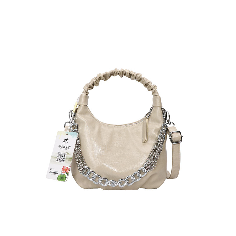 Handtasche für Damen ⎜ Modische Schultertasche mit Kettenriemen und gerafftem Henkel für Alltag und Ausgehen