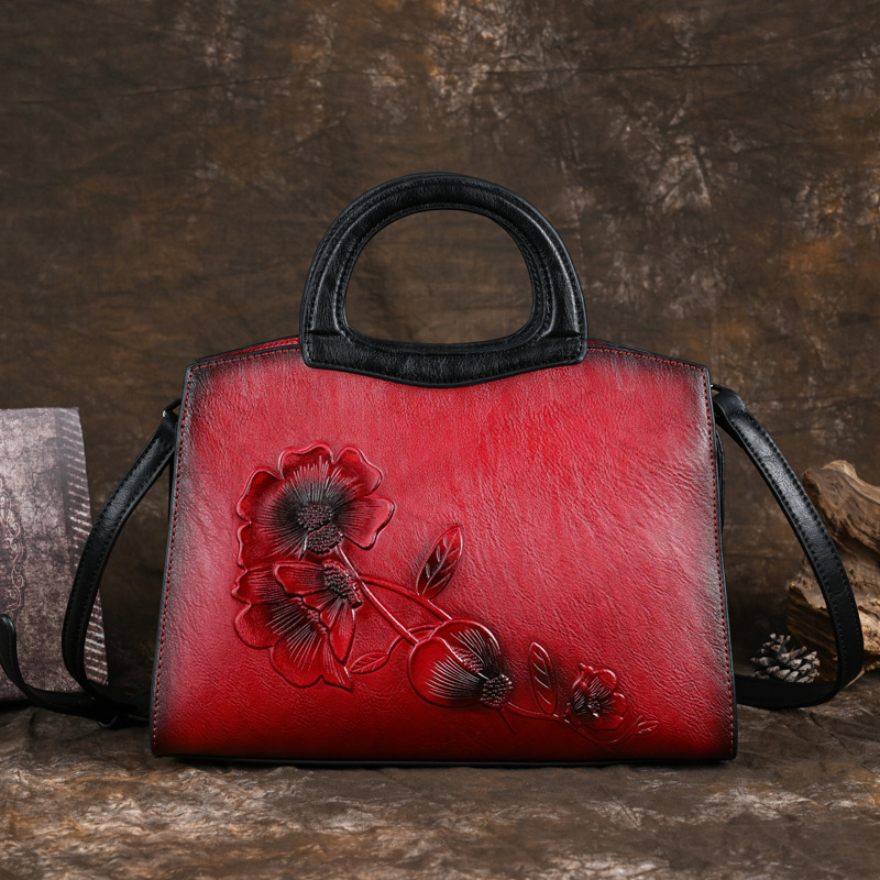 Handtasche für Damen ⎜ Elegante Tragetasche mit Blumenprägung und großem Stauraum für Alltag und besondere Anlässe