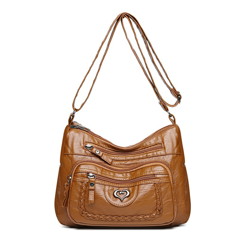 Schultertasche für Damen ⎜ Sommerliche Umhängetasche mit großem Stauraum und stilvollem Herzdetail vorne
