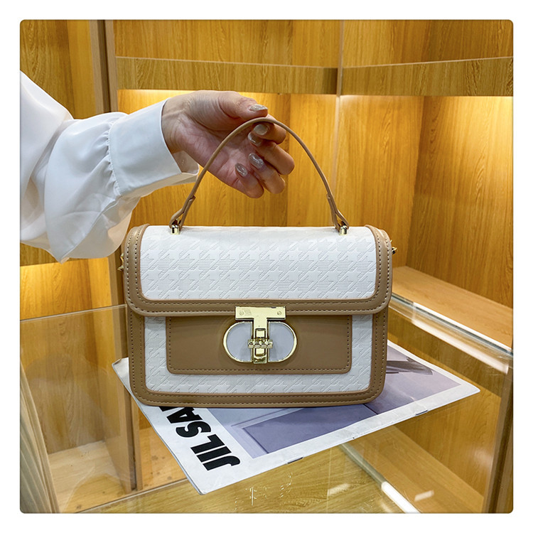 Umhängetasche für Damen ⎜ Kleine Schultertasche in Kastenform mit Drehverschluss und elegantem Zweifarbdesign