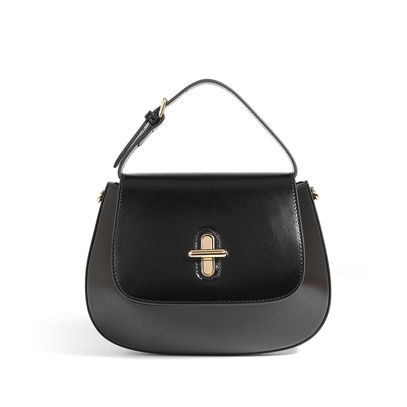 Damen Umhängetasche aus Leder ⎜ Elegante Schultertasche mit Drehverschluss und stabilem Tragegriff
