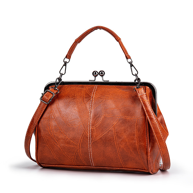 Handtasche im Vintage-Design ⎜ Elegante Leder-Tasche mit Klippverschluss und Verstellbarem Schulterriemen