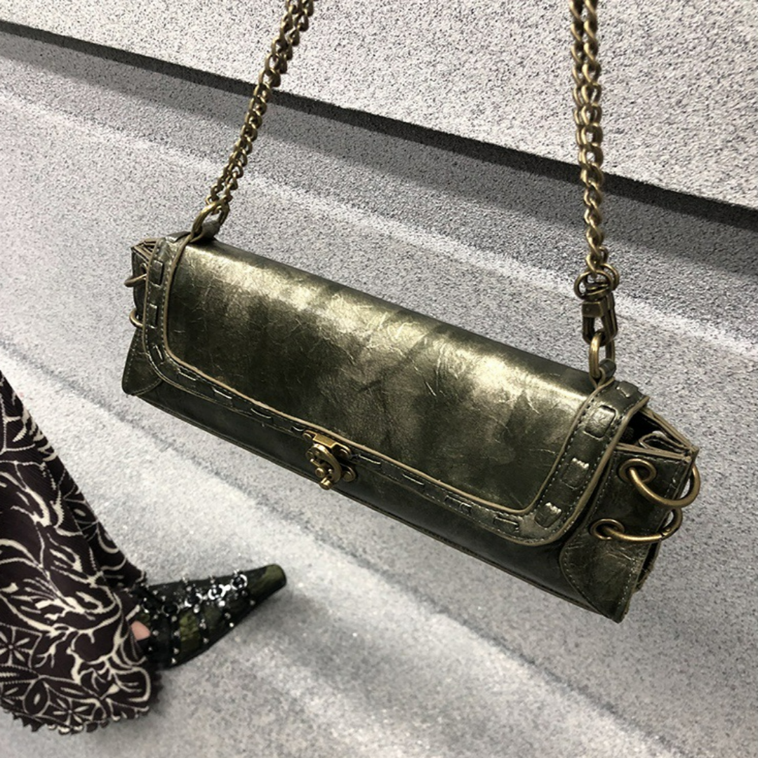 Damen Umhängetasche Mit Kettenriemen ⎜ Elegante Schultertasche Im Vintage-Stil Mit Drehverschluss