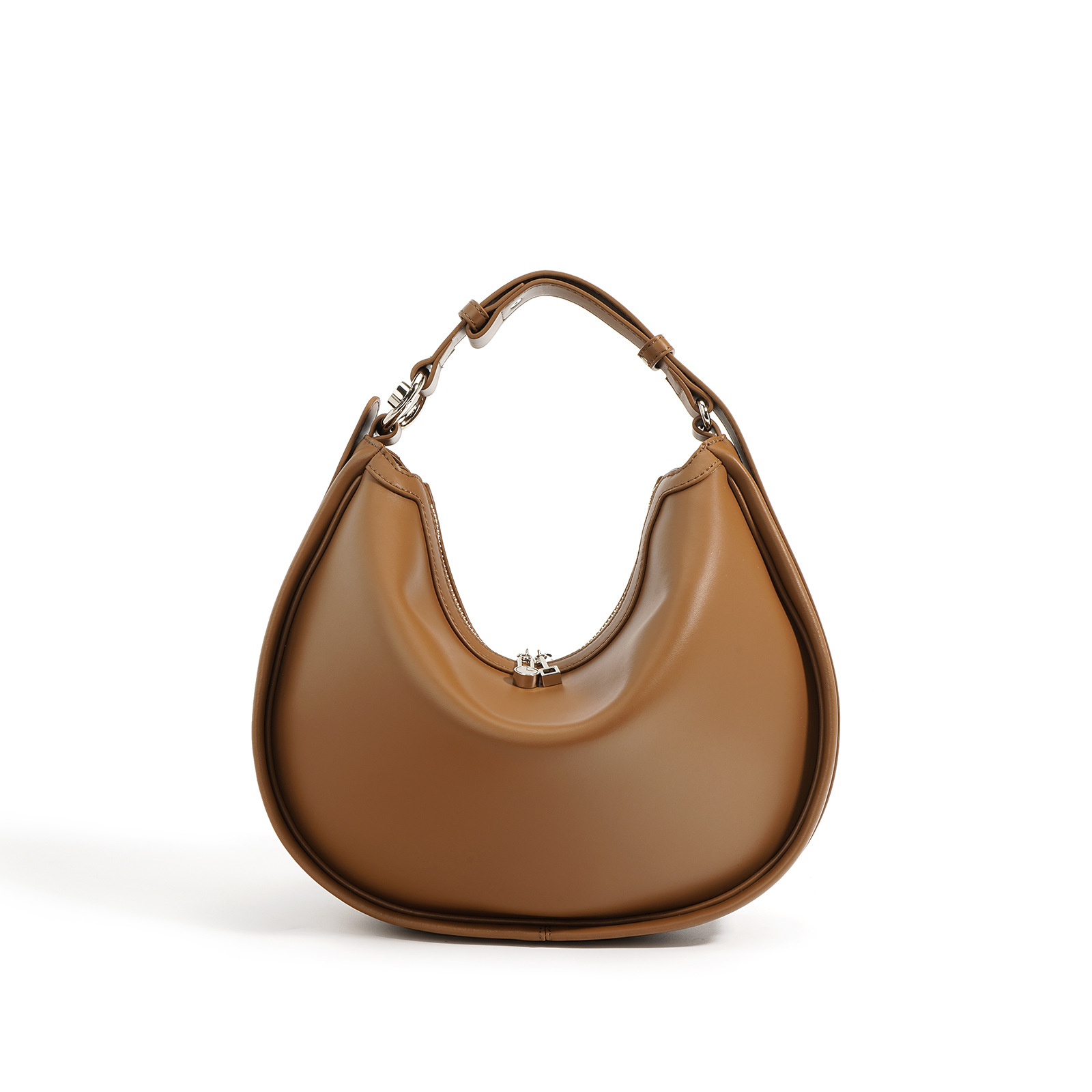 Handtasche im Halbmond-Design ⎜ Elegante Schultertasche für Damen aus Glattem Kunstleder mit Reißverschluss