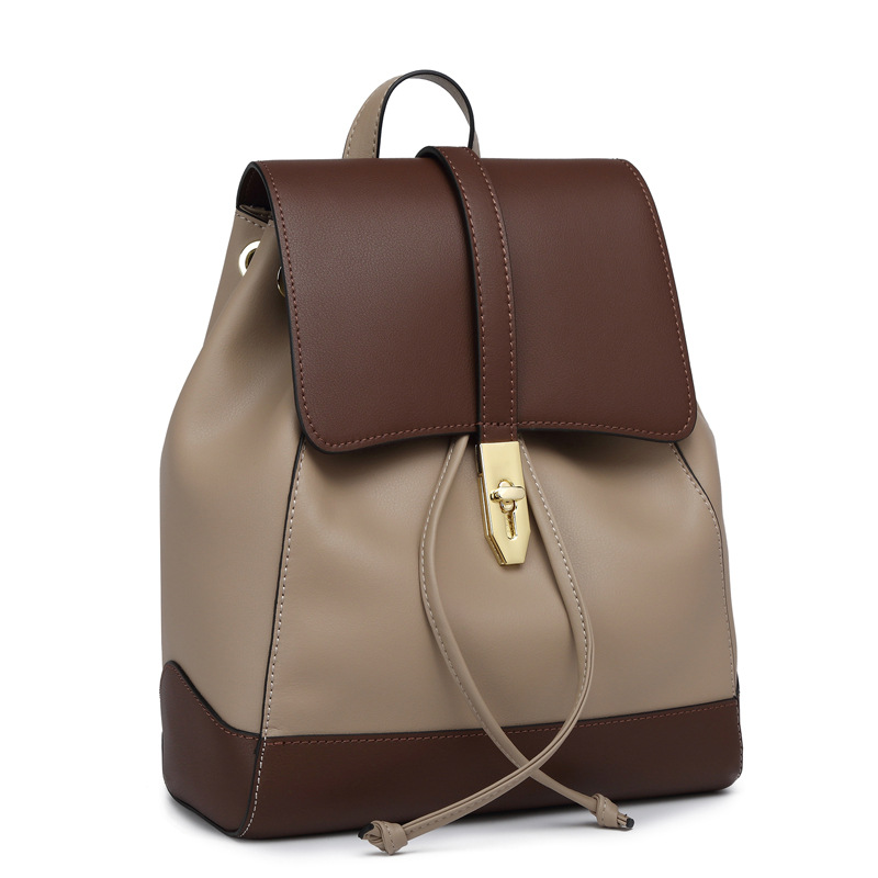 Damen Rucksack aus Kunstleder ⎜ Stilvoller Tagesrucksack mit Kordelzug und sicherem Steckverschluss für unterwegs