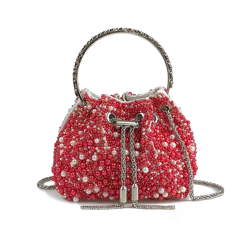 Damen Perlen-Beuteltasche ⎜ Elegante Umhängetasche mit Kordelzug für festliche Anlässe und besondere Events