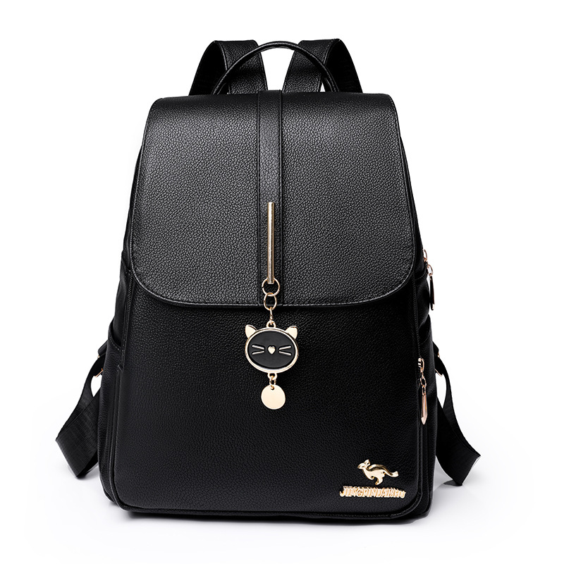 Damen Rucksack aus Kunstleder ⎜ Modischer Tagesrucksack mit großer Kapazität und Katzendetail für Alltag und Reisen