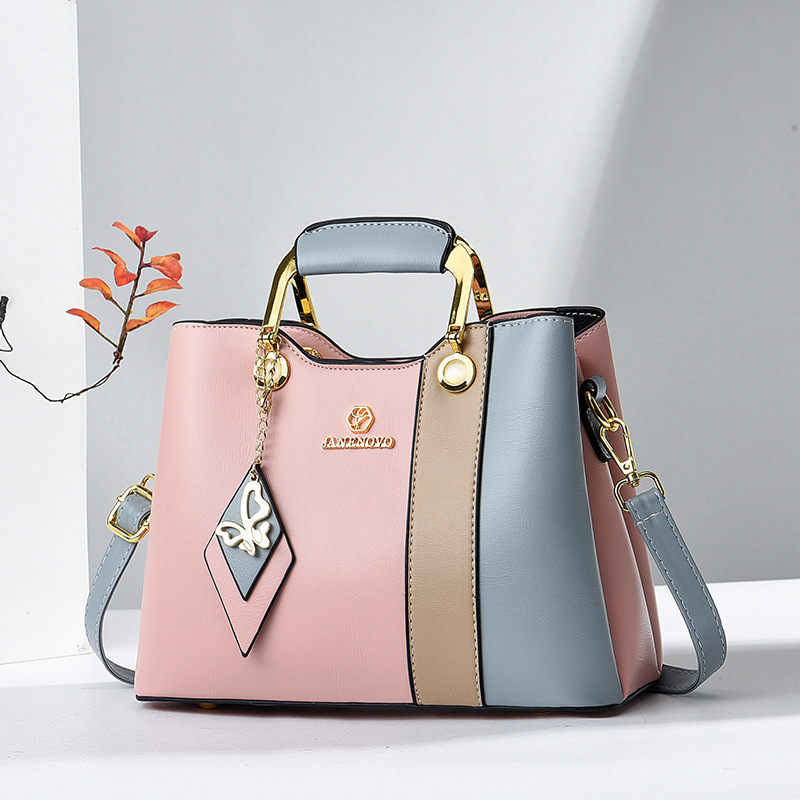 Handtasche für Damen ⎜ Elegante Schultertasche mit Farbblock-Design und abnehmbarem Umhängeriemen