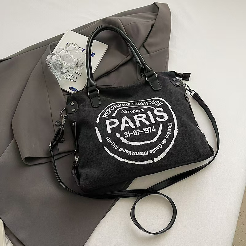 Canvas Tasche für Damen ⎜ Lässiger Paris-Print mit robusten Tragegriffen