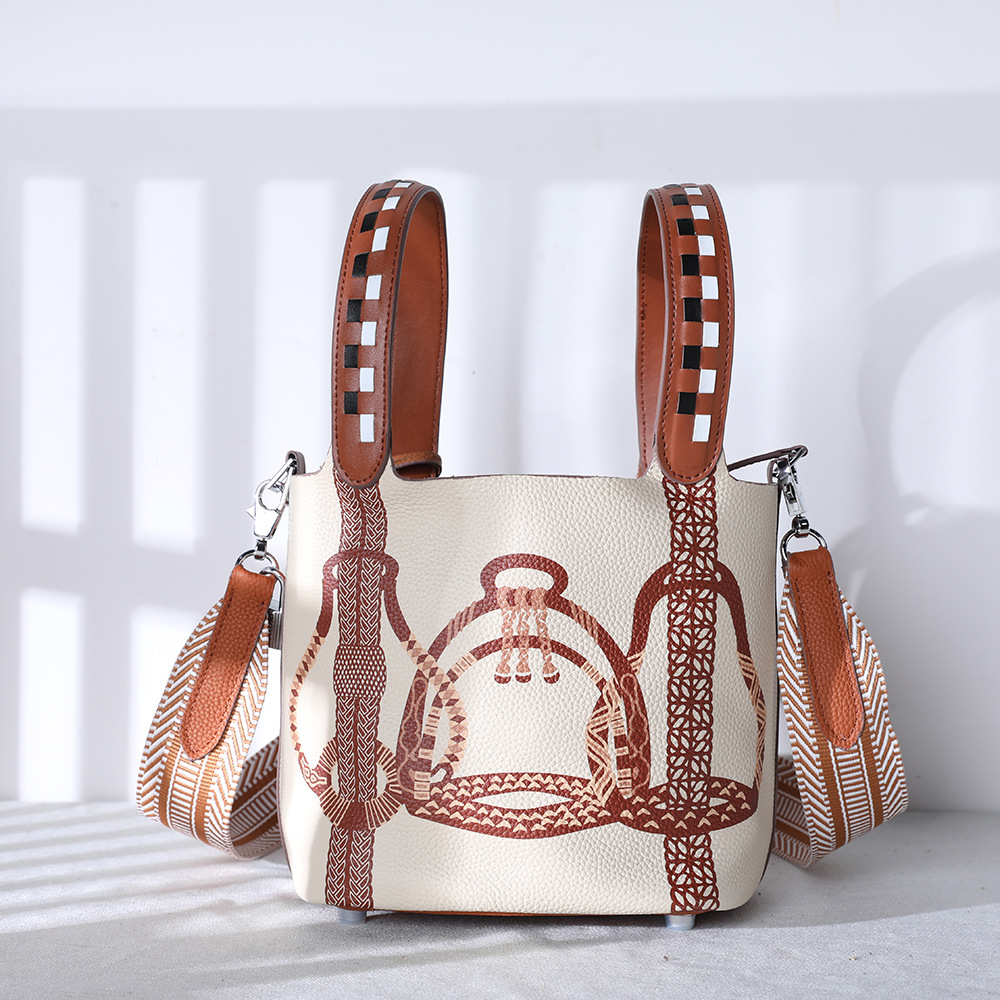 Handtasche mit Kunst-Design ⎜ Rindleder-Tasche mit Verstellbarem Schulterriemen und Stilvollem Muster