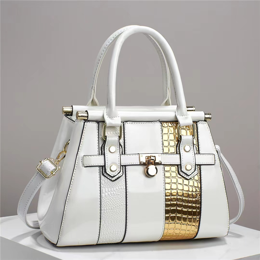 Stilvolle Handtasche für Damen ⎜ Große Tasche aus Leder mit Farbigem Design und Goldenen Akzenten