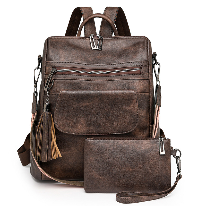 Damen Rucksack mit Leopardenmuster ⎜ Großer Vintage Tagesrucksack mit viel Stauraum und Reißverschlusstaschen