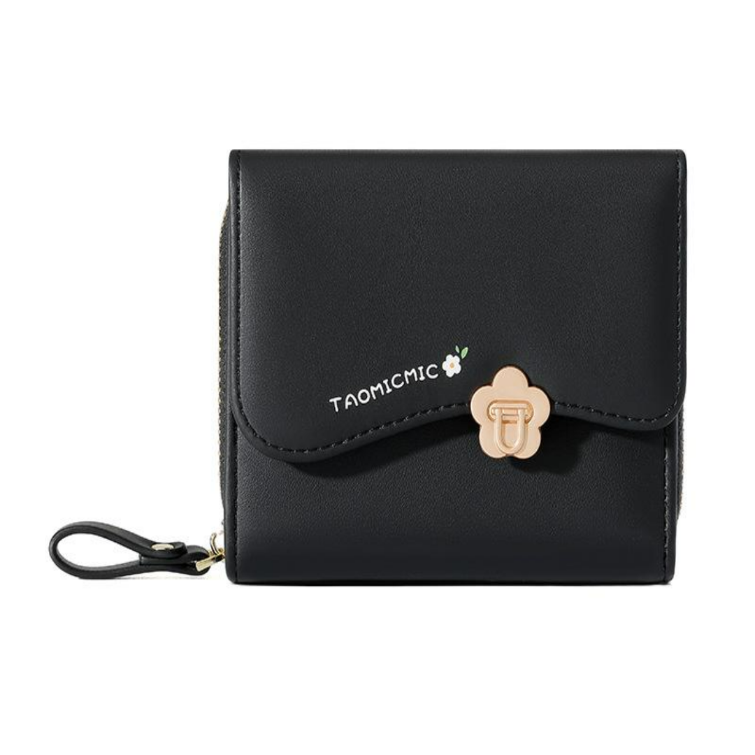 Damen Geldbörse mit Blumenverschluss ⎜ Modische Kurzbrieftasche im europäischen Stil mit Reißverschlussfach