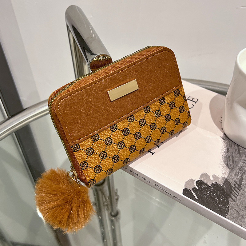 Damen Kurz-Geldbörse im Farbkontrast ⎜ Stilvolle Brieftasche mit Druckmuster und Reißverschlussfach für Kleinigkeiten