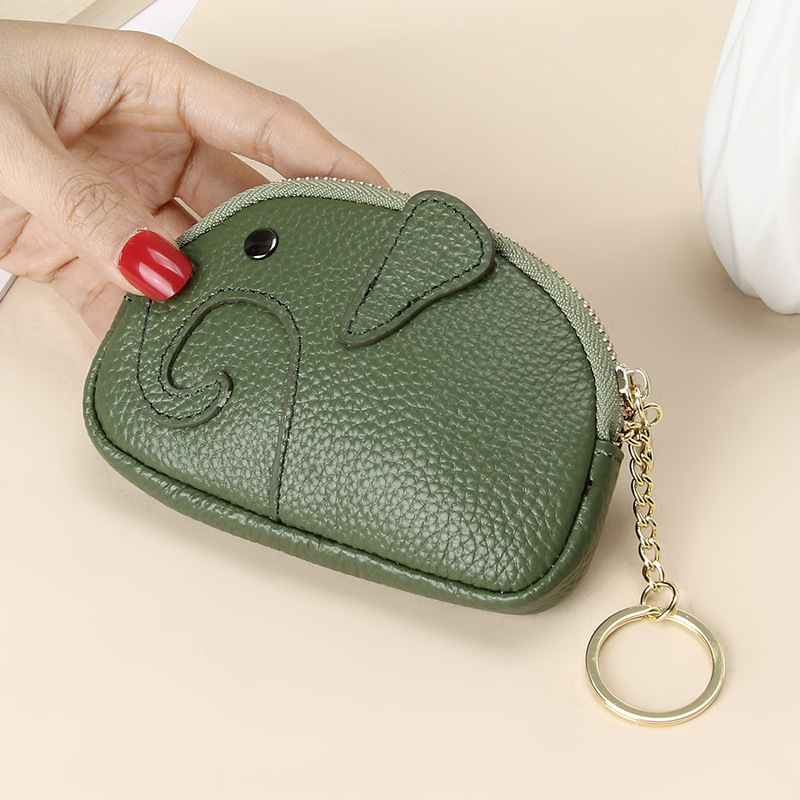 Damen Schlüsselanhänger Tasche ⎜ Mini Geldbörse mit Reißverschluss und süßem Elefantenmotiv