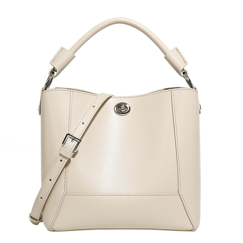 Schultertasche für Damen ⎜ Klassische Umhängetasche aus Leder mit Drehverschluss und stabilem Tragegriff