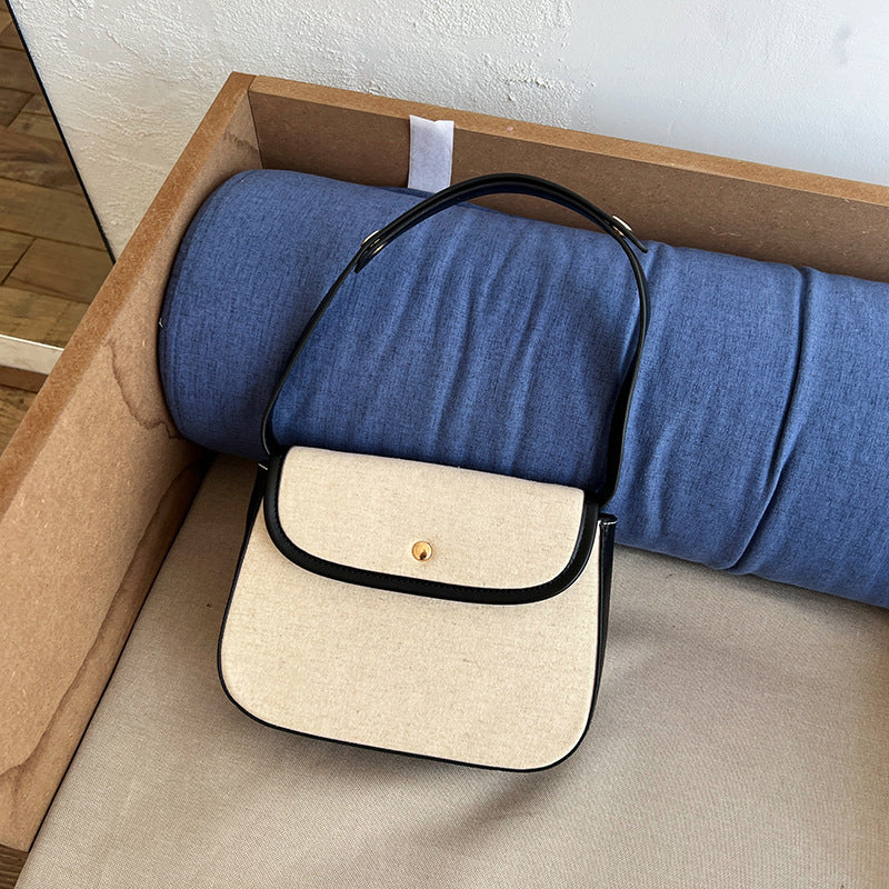 Schultertasche für Damen ⎜ Elegante Umhängetasche aus Canvas mit Kontrastkante für stilvolle Alltagslooks