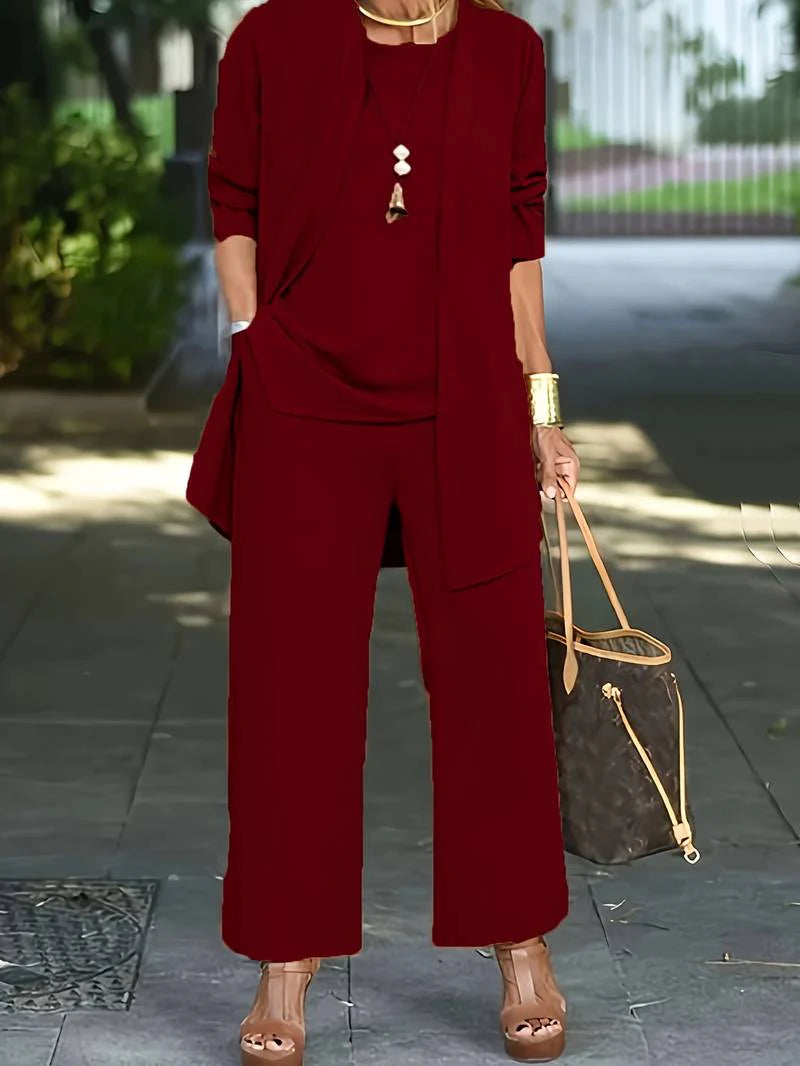 Danna - Lässiges Dreiteiliges Set Aus Strickjacke Und Langer Hose