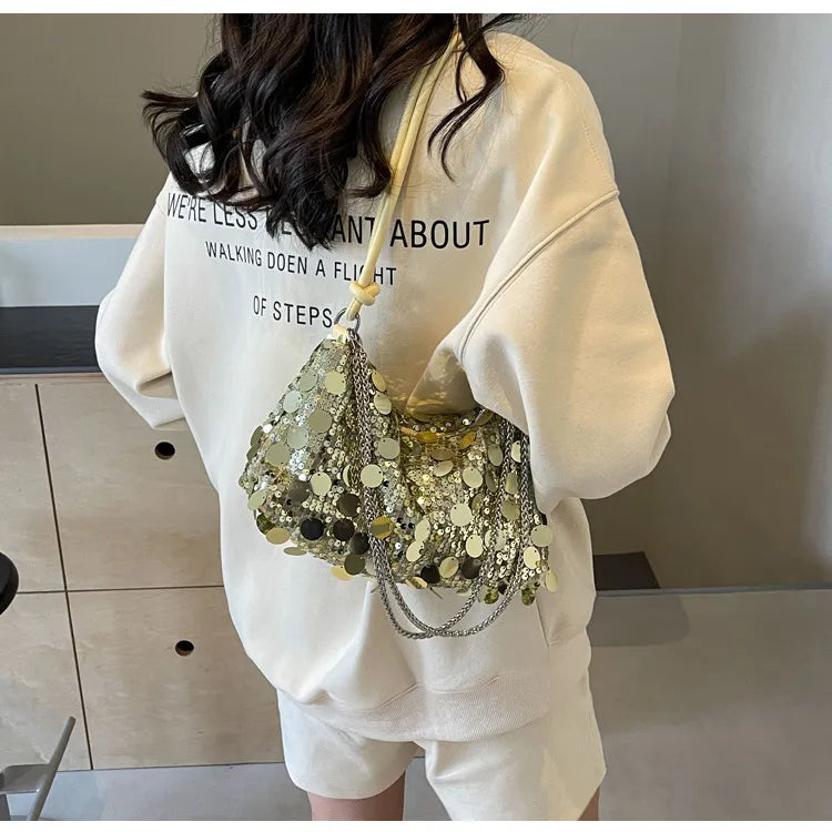 Abendtasche für Damen ⎜ Elegante Umhängetasche mit Pailletten und Kette für festliche Anlässe und Partys