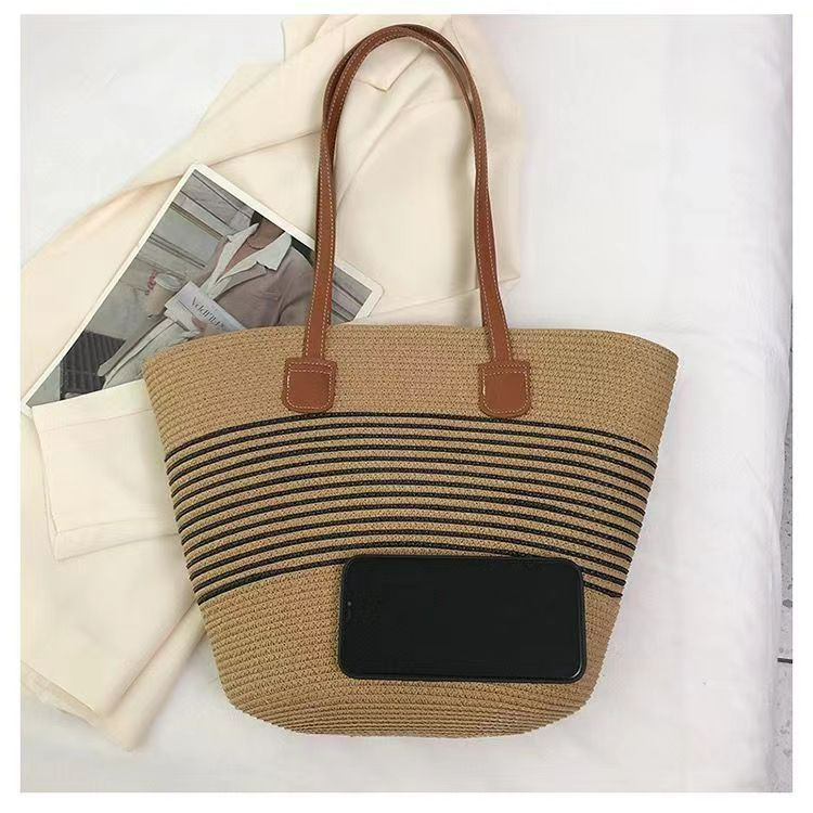 Strandtasche für Damen aus Stroh ⎜ Leichte Sommertasche im Boho-Stil für Alltag, Shopping und Urlaub
