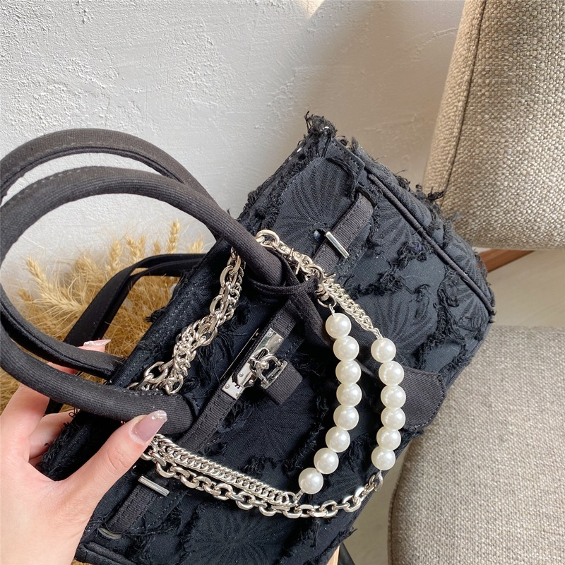 Handtasche aus Canvas für Damen ⎜ Vintage Umhängetasche mit Fransen und Doppelgriffen für stilvolle Auftritte
