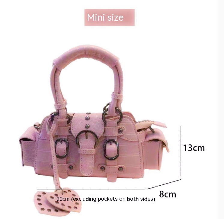 Handtasche mit Nieten und Griff ⎜ Kleine Umhängetasche für Damen im Krokolook mit Verstellbarem Riemen