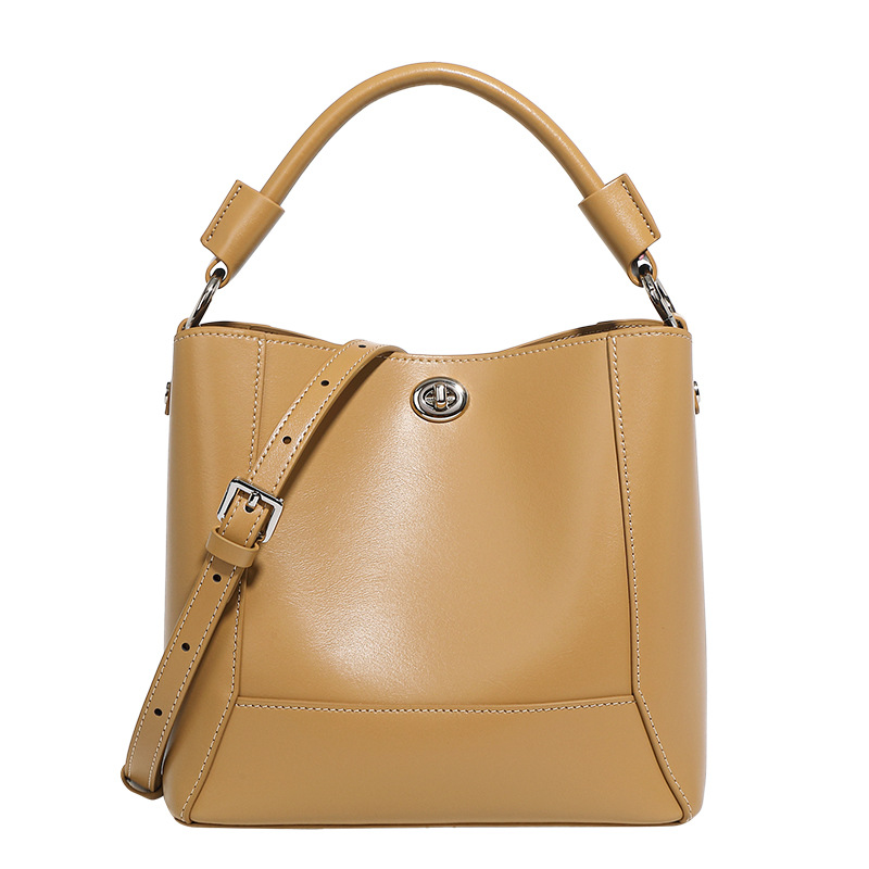 Schultertasche für Damen ⎜ Klassische Umhängetasche aus Leder mit Drehverschluss und stabilem Tragegriff