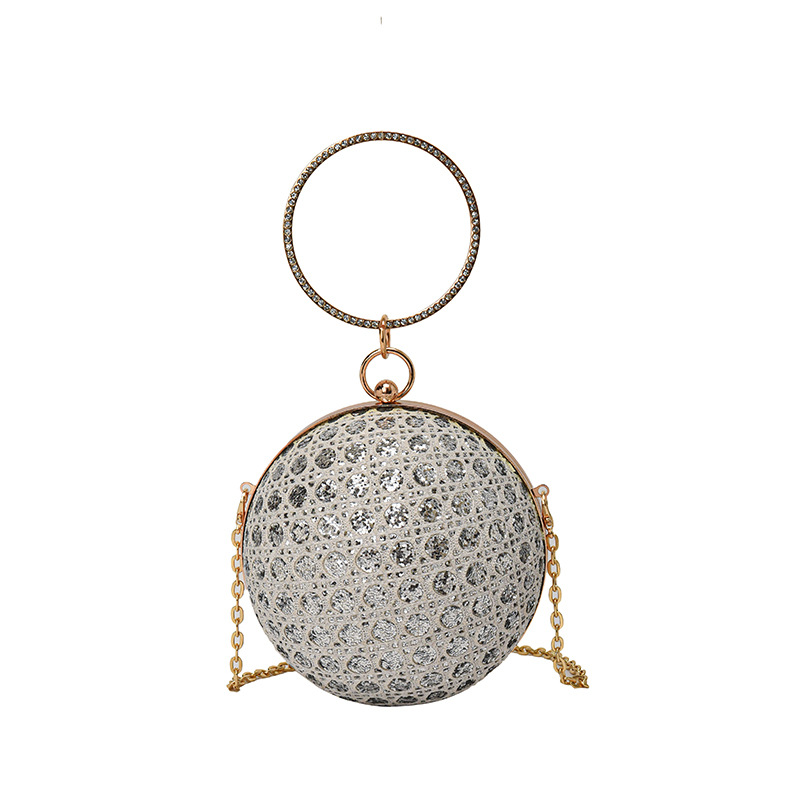 Abendtasche für Damen ⎜ Runde Umhängetasche mit Glitzersteinen und Kette für Partys und festliche Anlässe