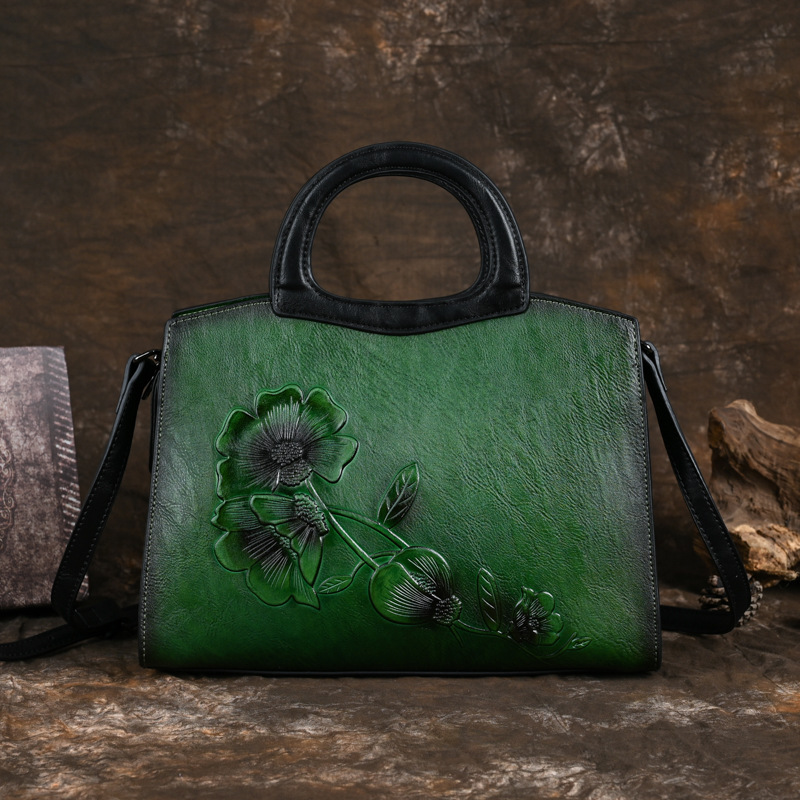 Handtasche für Damen ⎜ Elegante Tragetasche mit Blumenprägung und großem Stauraum für Alltag und besondere Anlässe