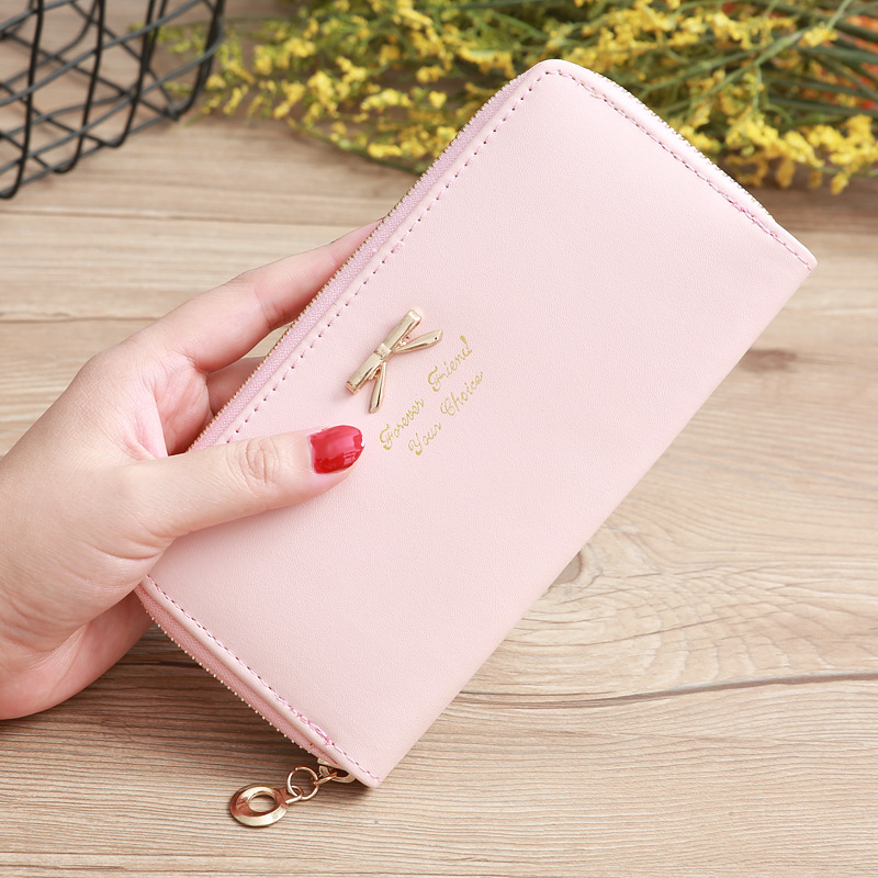 Damen Geldbörse ⎜ Elegante Zwei-Schichten Brieftasche mit Schleifen-Design und Reißverschluss