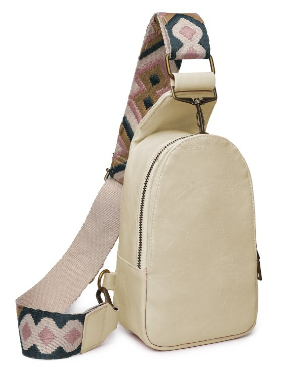 Damen Gürteltasche mit Musterriemen ⎜ Modische Umhängetasche in kompakter Form für Reisen und Freizeit