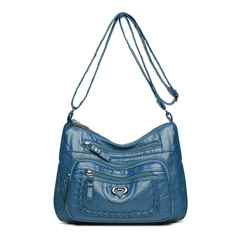 Schultertasche für Damen ⎜ Sommerliche Umhängetasche mit großem Stauraum und stilvollem Herzdetail vorne