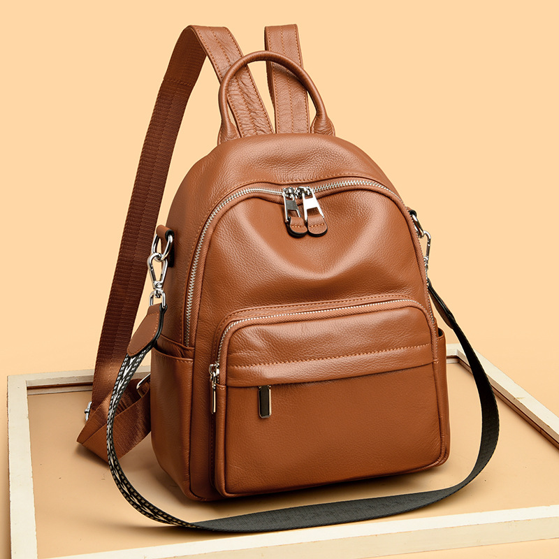 Damen Rucksack aus Leder ⎜ Vielseitiger Reiserucksack mit Fronttasche und verstellbarem Schultergurt für den Alltag