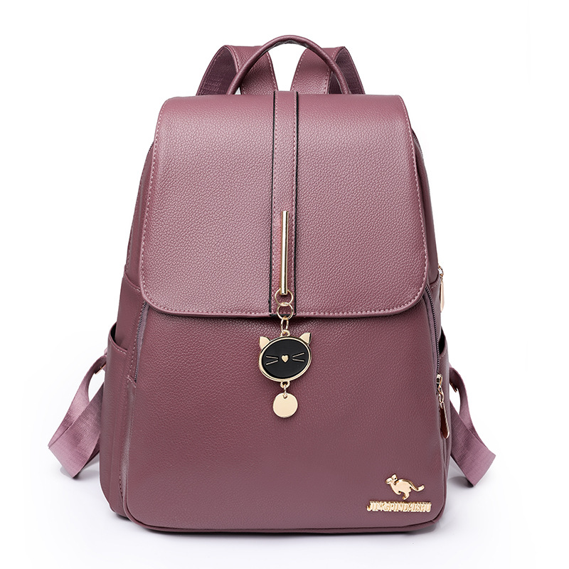 Damen Rucksack aus Kunstleder ⎜ Modischer Tagesrucksack mit großer Kapazität und Katzendetail für Alltag und Reisen