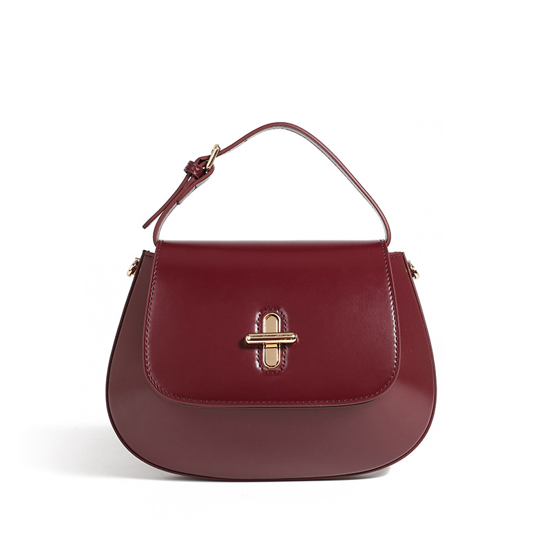 Damen Umhängetasche aus Leder ⎜ Elegante Schultertasche mit Drehverschluss und stabilem Tragegriff