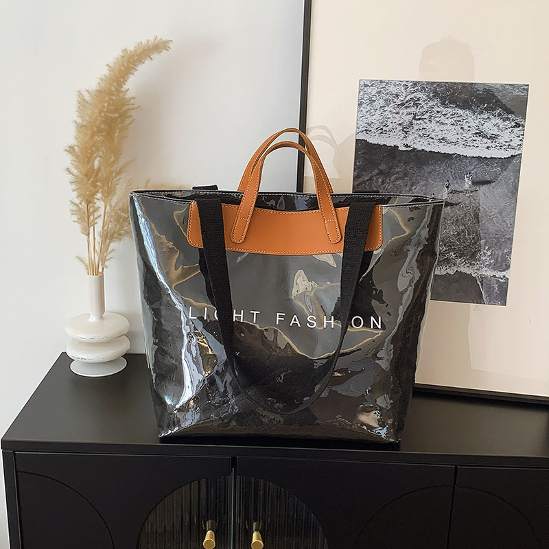 Lack Shopper Tasche Für Damen ⎜ Robuste Tragetasche Mit Modischem Schriftzug Und Viel Platz