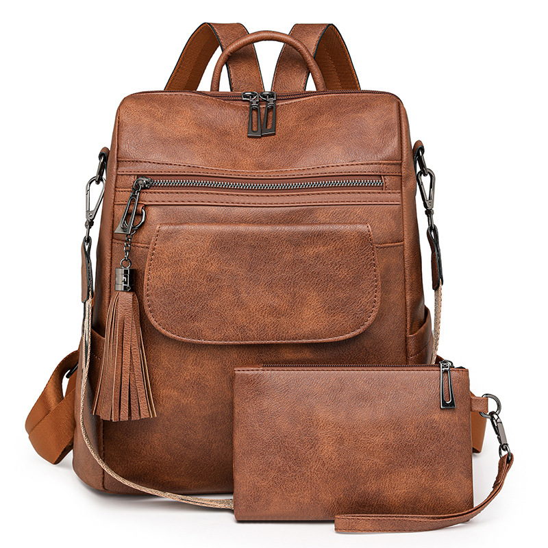 Damen Rucksack mit Leopardenmuster ⎜ Großer Vintage Tagesrucksack mit viel Stauraum und Reißverschlusstaschen