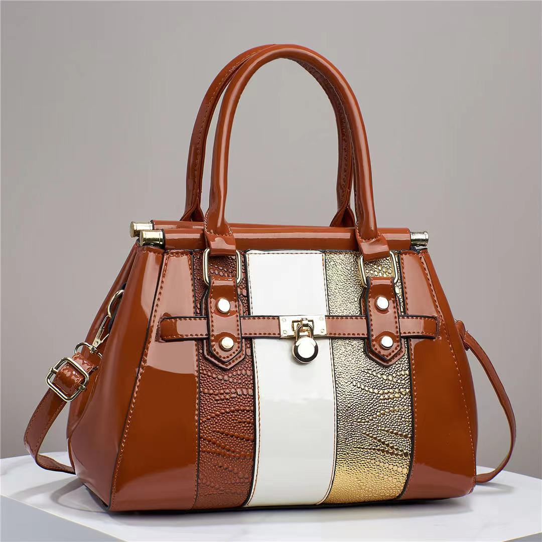 Stilvolle Handtasche für Damen ⎜ Große Tasche aus Leder mit Farbigem Design und Goldenen Akzenten