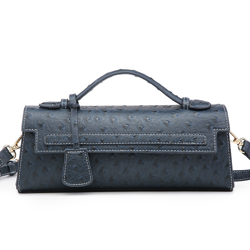 Umhängetasche mit Straußenprägung ⎜ Kompakte Schultertasche für Damen mit Kurzgriff und Stilvollem Retro-Look