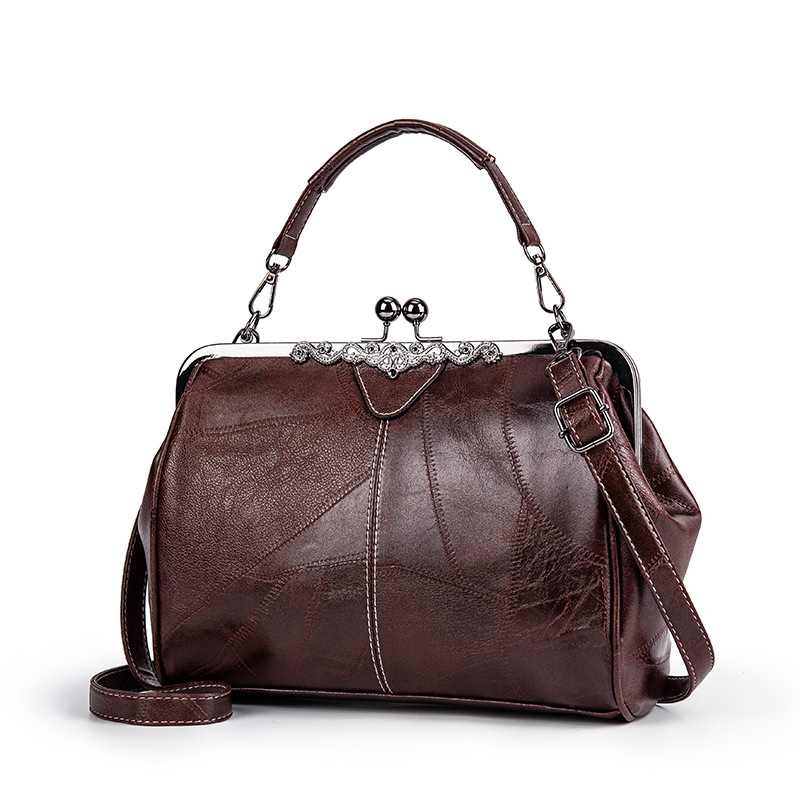 Handtasche im Vintage-Design ⎜ Elegante Leder-Tasche mit Klippverschluss und Verstellbarem Schulterriemen