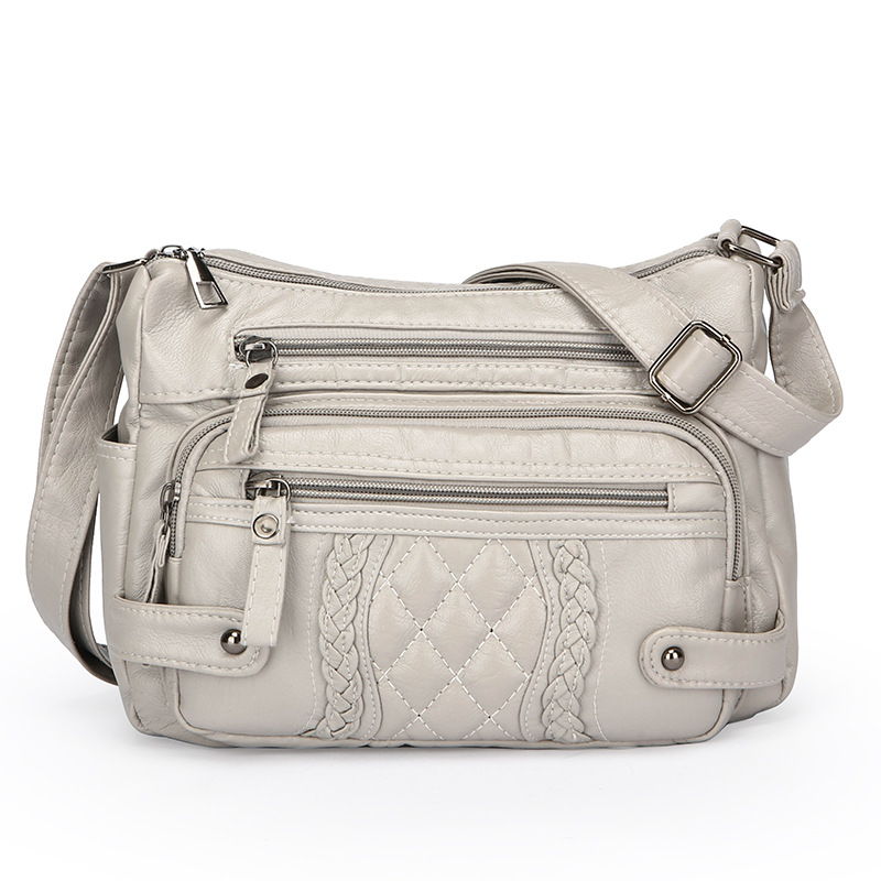 Schultertasche für Damen ⎜ Weiche Umhängetasche mit Steppdesign und vielen praktischen Reißverschlussfächern