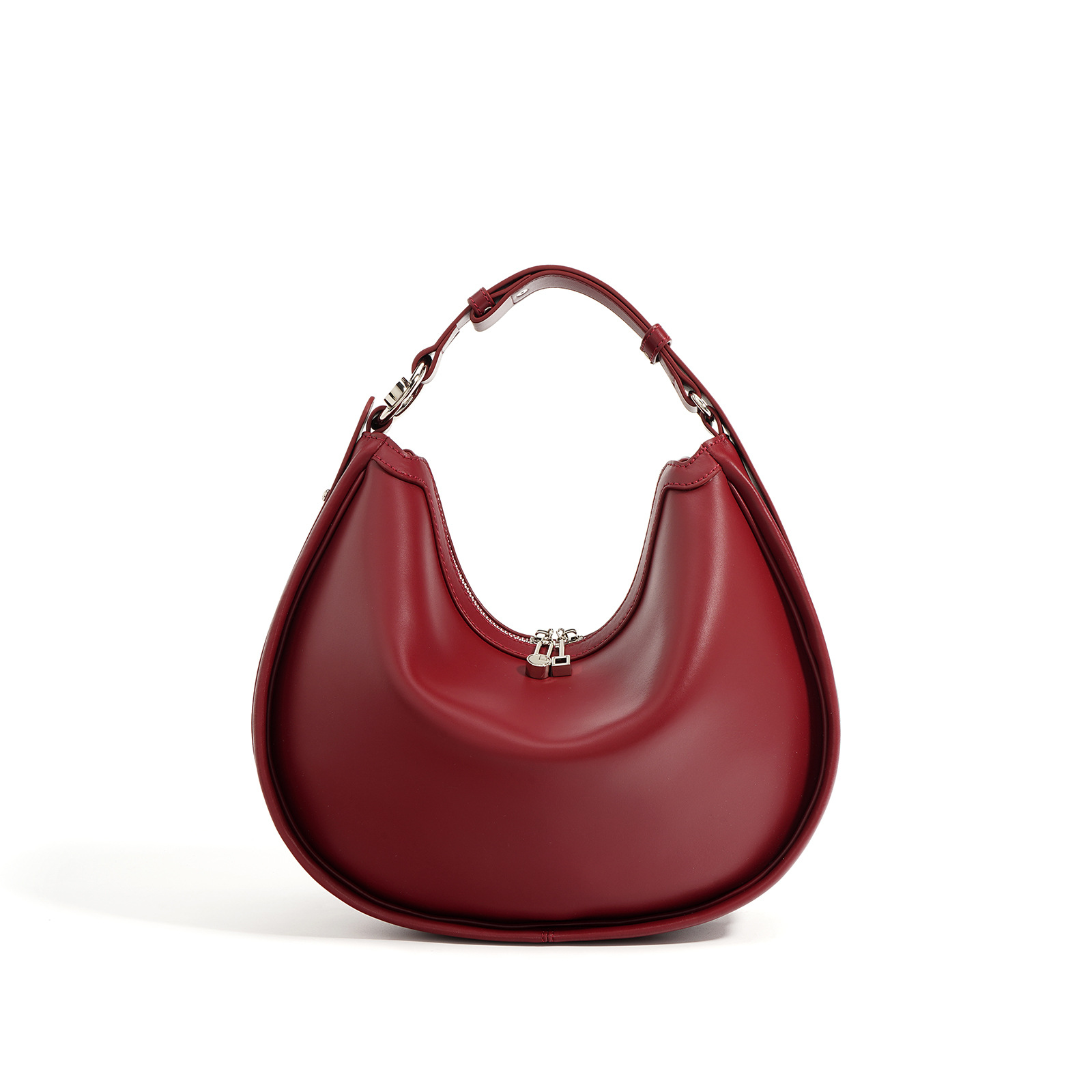 Handtasche im Halbmond-Design ⎜ Elegante Schultertasche für Damen aus Glattem Kunstleder mit Reißverschluss