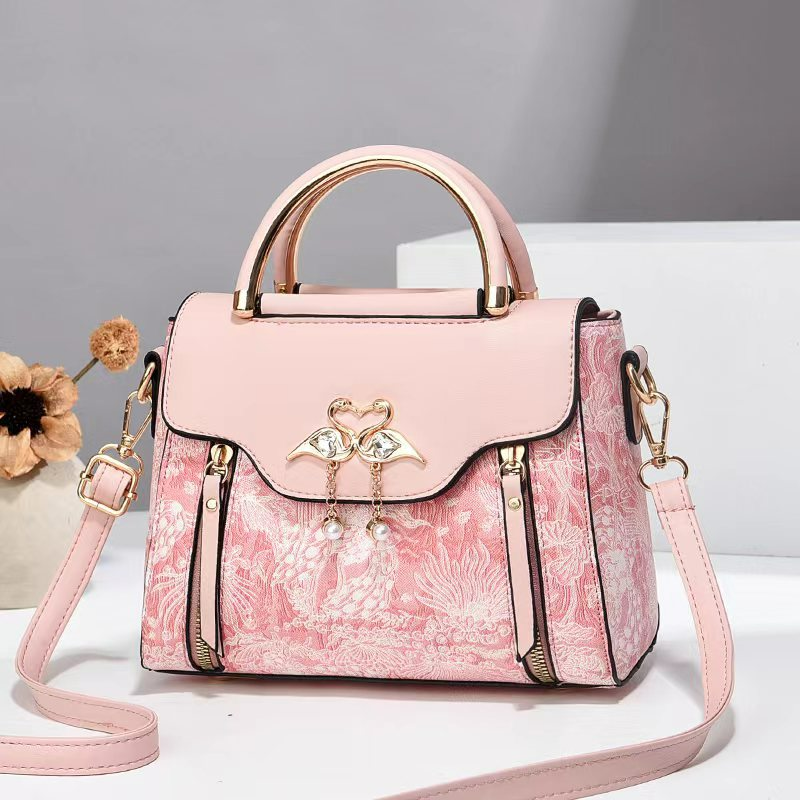 Handtasche für Damen ⎜ Elegantes Design mit romantischem Schwanen-Motiv und abnehmbaren Schultergurt