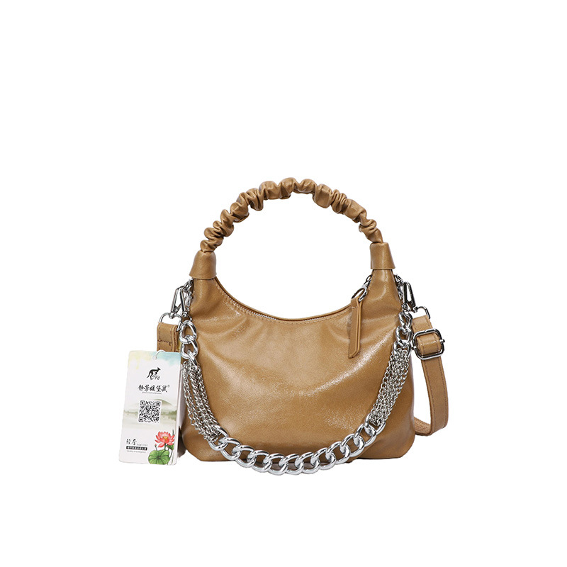 Handtasche für Damen ⎜ Modische Schultertasche mit Kettenriemen und gerafftem Henkel für Alltag und Ausgehen