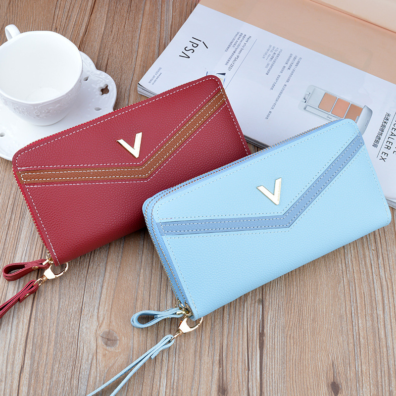 Damen Geldbörse mit Doppelreißverschluss ⎜ Lange Clutch mit Handriemen und modernem Design