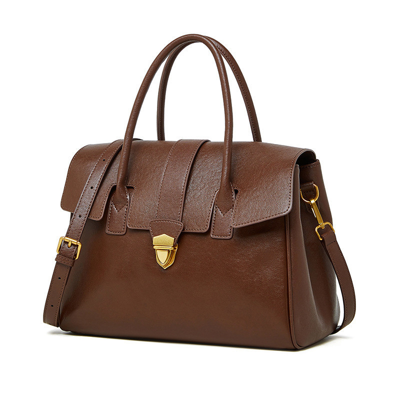 Leder Aktentasche für Damen ⎜ Geräumige Tragetasche im Retro-Stil mit Schultergurt für Alltag und Büro