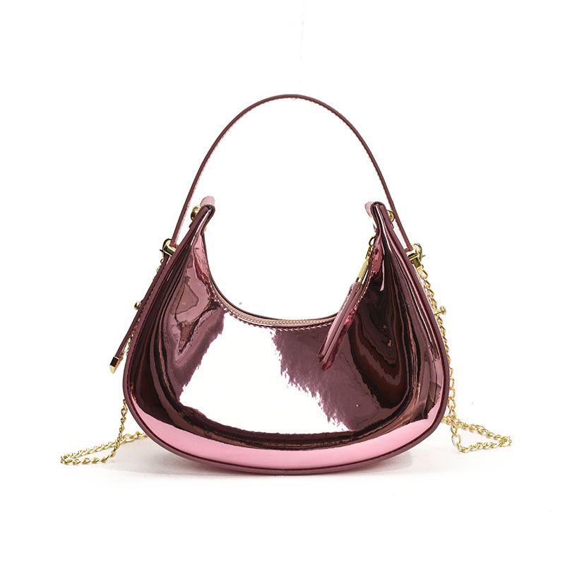 Damen Handtasche ⎜ Stylische Umhängetasche mit glänzendem Finish und praktischem Reißverschlussverschluss