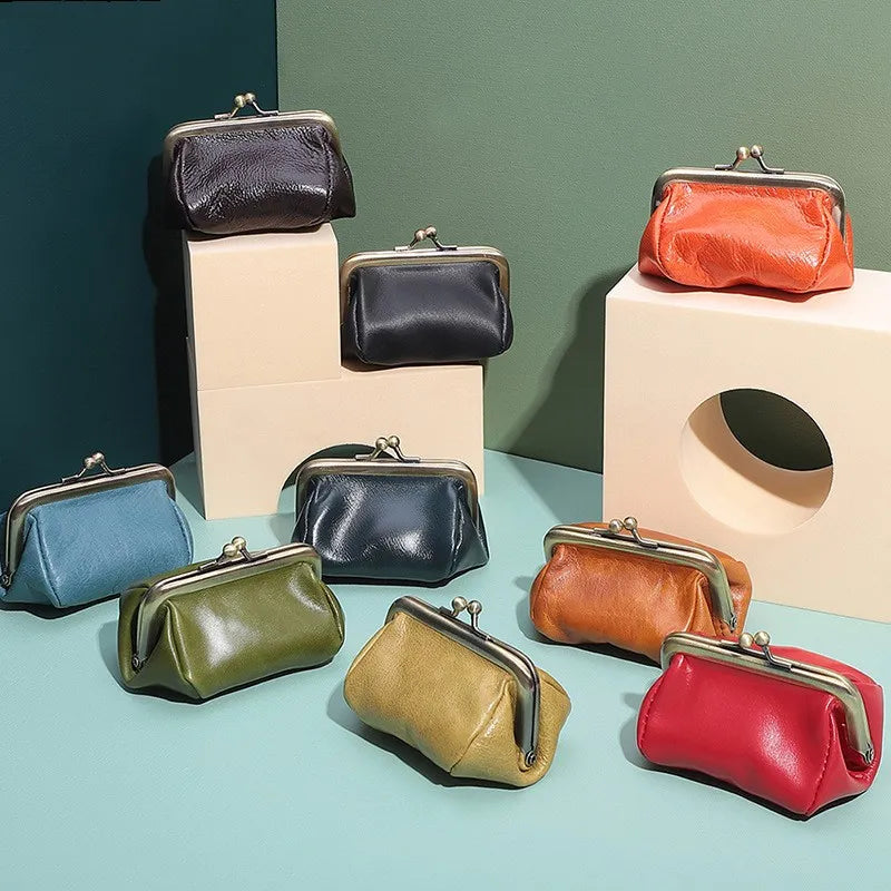 Münzbörse aus Leder für Damen ⎜ Handgefertigtes Mini-Portemonnaie mit Metallverschluss für Kleingeld und Zubehör