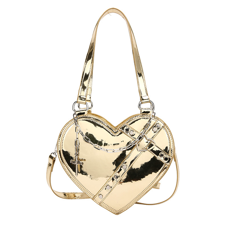 Herzförmige Umhängetasche für Damen ⎜ Glänzende Tasche mit Kette für Alltag und Anlass